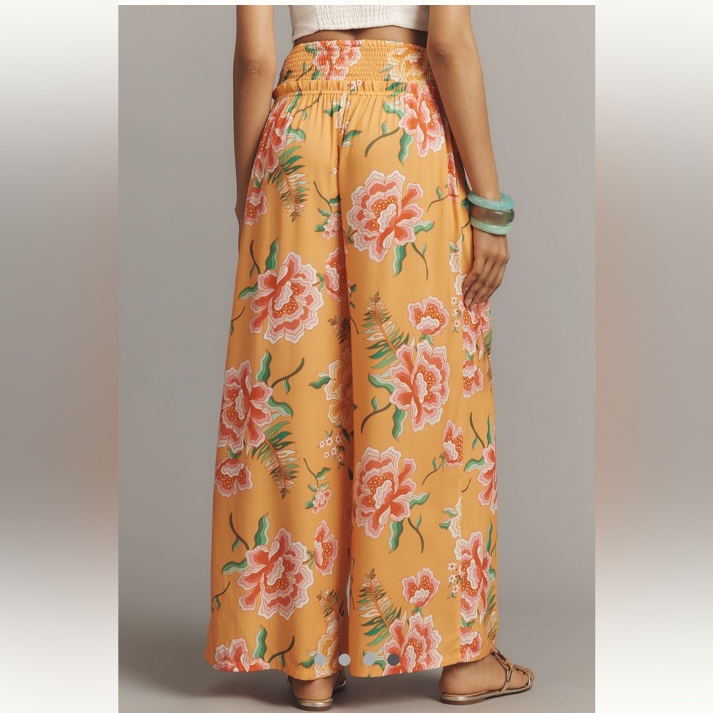FARM Rio x Anthropologie Vibrant Smocked Floral Wide-Leg Pants, NWT - Picture 4 of 7